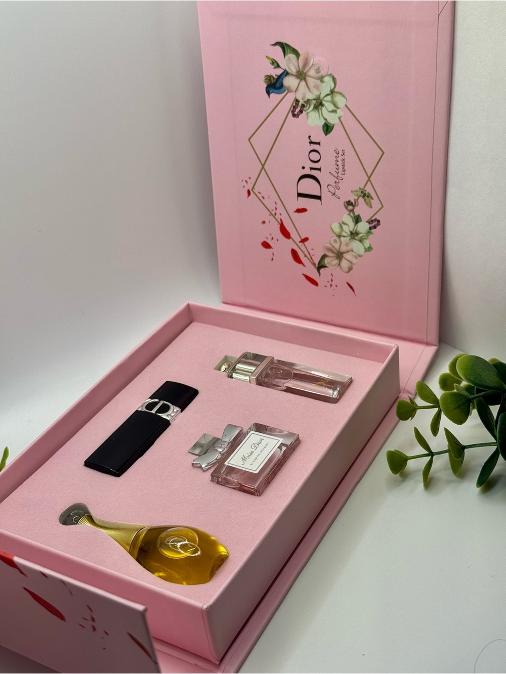 Dior Mini Perfume Gift Set – 5ml Fragrance Collection + Lipstick